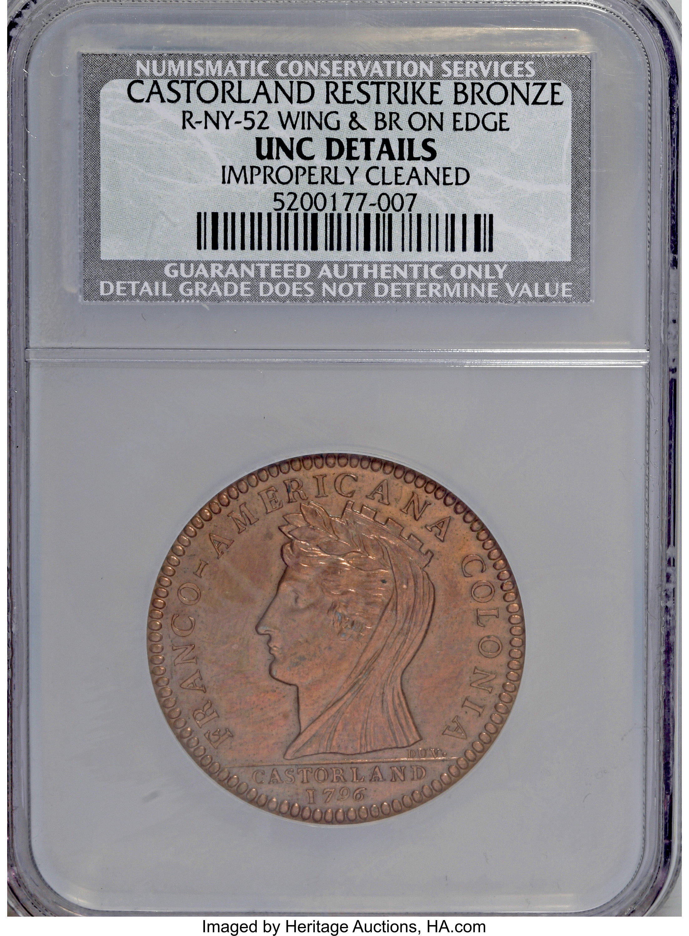 image for: Restrike 1796 MEDAL Castorland Medal, Bronze--Improperly Cleaned--NCS. Unc. Details....