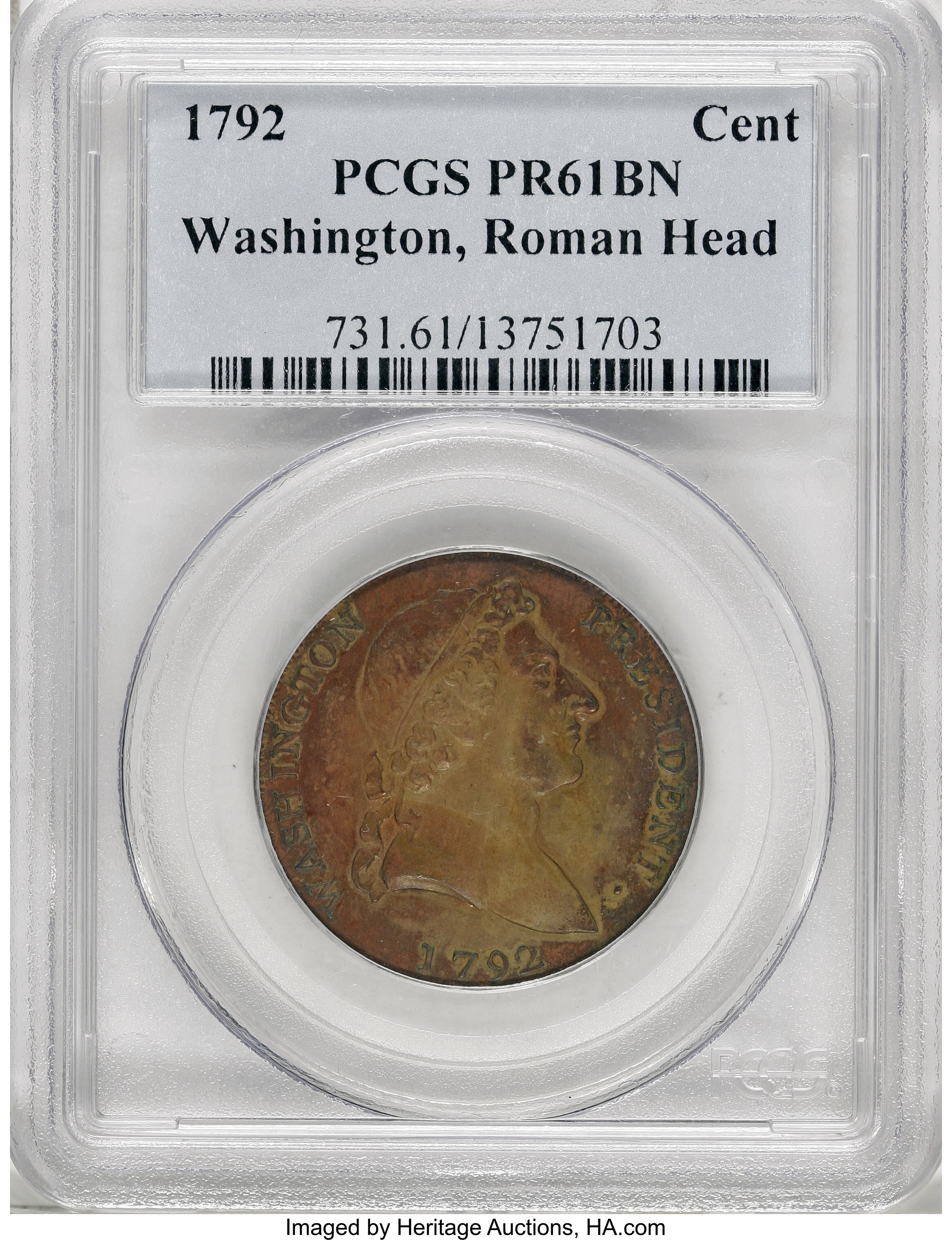 image for: 1792 1C Washington Roman Head Cent PR61 Brown PCGS....