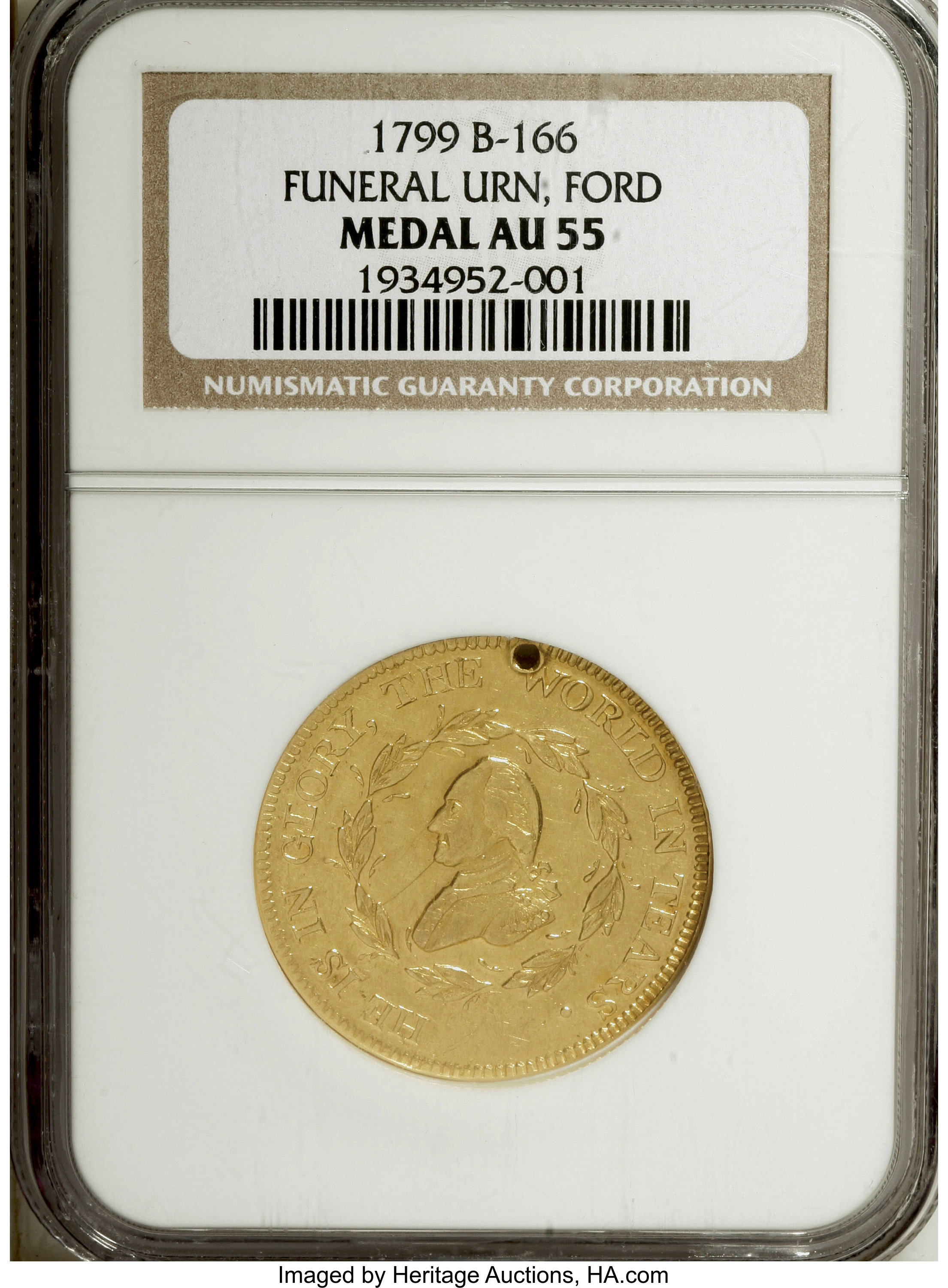 image for: 1799 MEDAL Gold Funeral Urn Medal AU55 NGC....