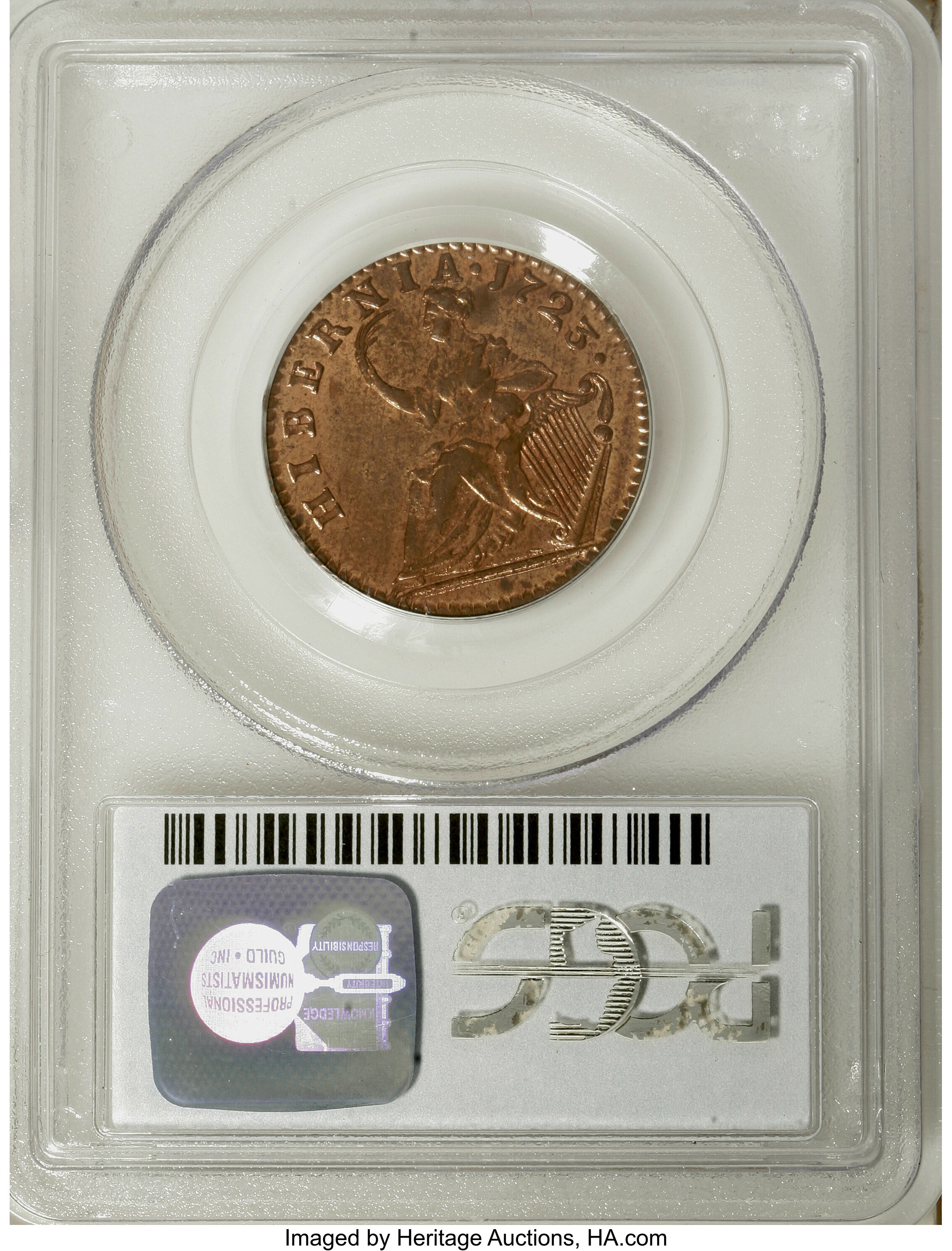 image for: 1723 1/2 P Hibernia Halfpenny MS64 Red PCGS....