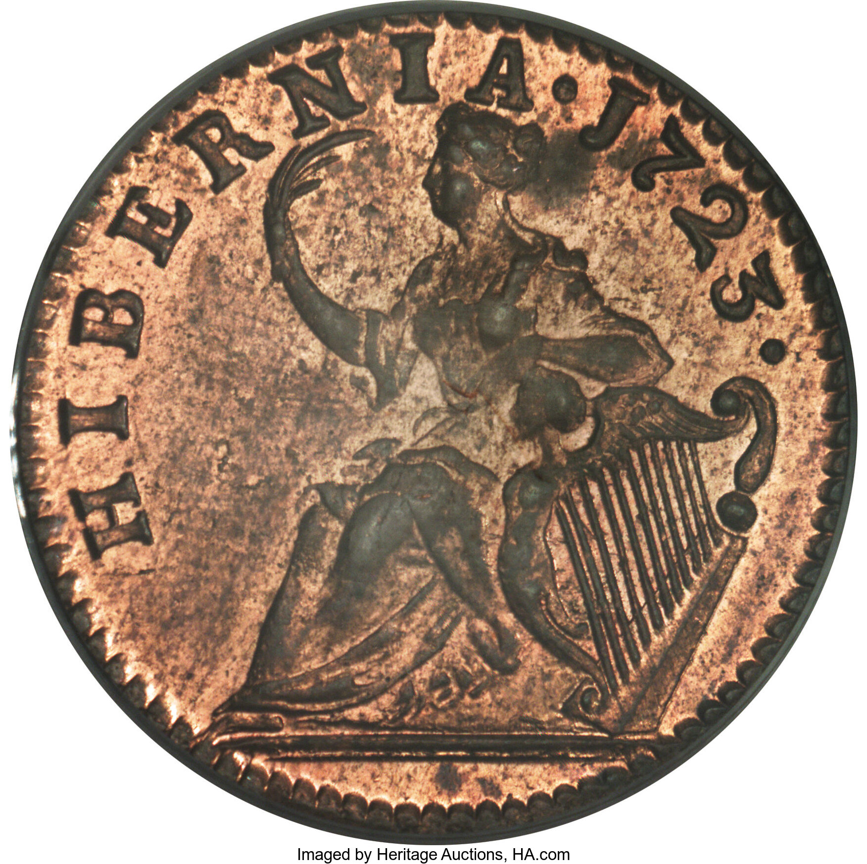 image for: 1723 1/2 P Hibernia Halfpenny MS64 Red PCGS....
