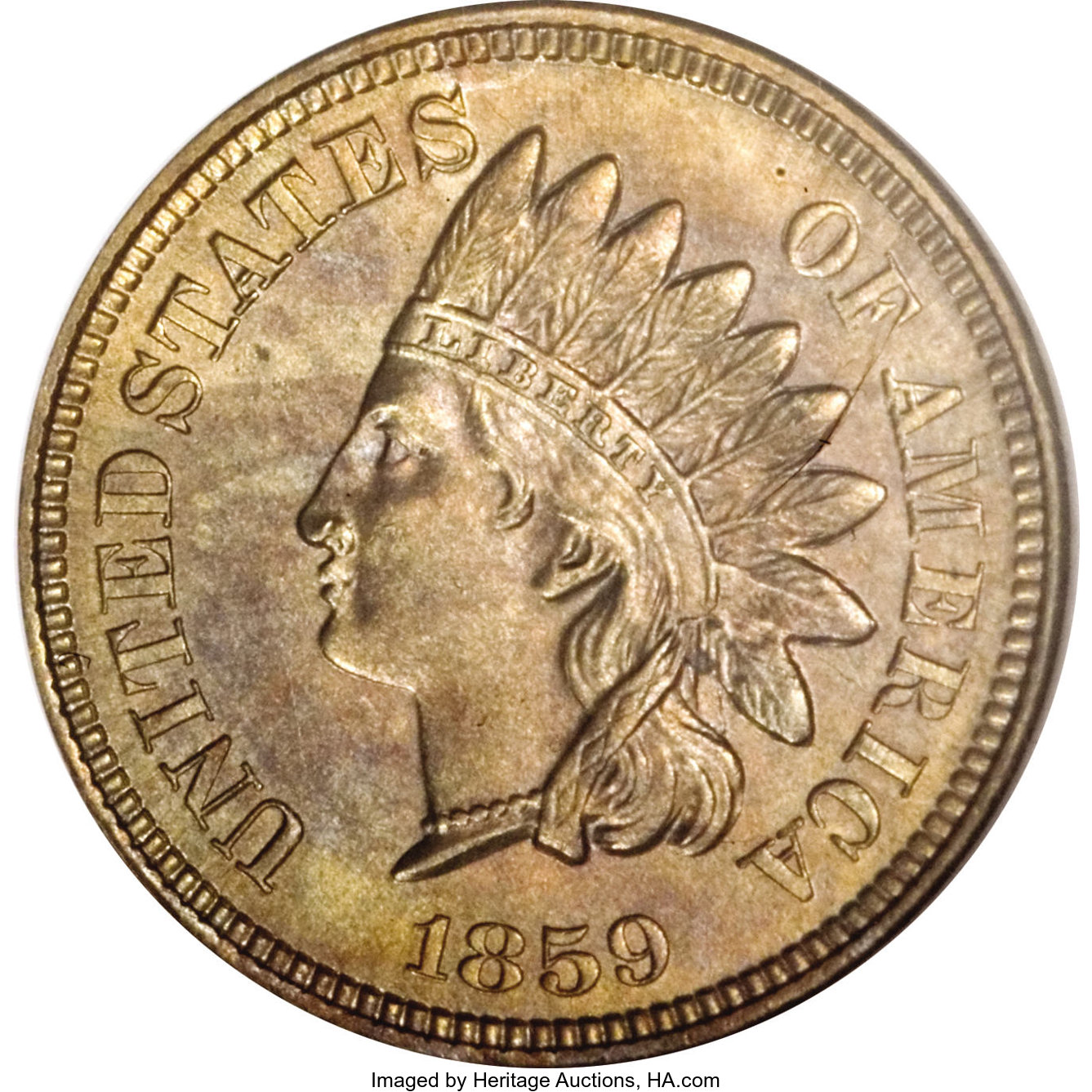 image for: 1859 P1C Indian Cent, Judd-228, Pollock-272, R.1, MS64 NGC....