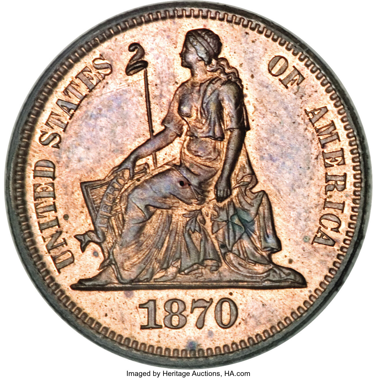 image for: 1870 10C Ten Cents, Judd-833, Pollock-923, High R.6, PR64 Red and Brown PCGS....