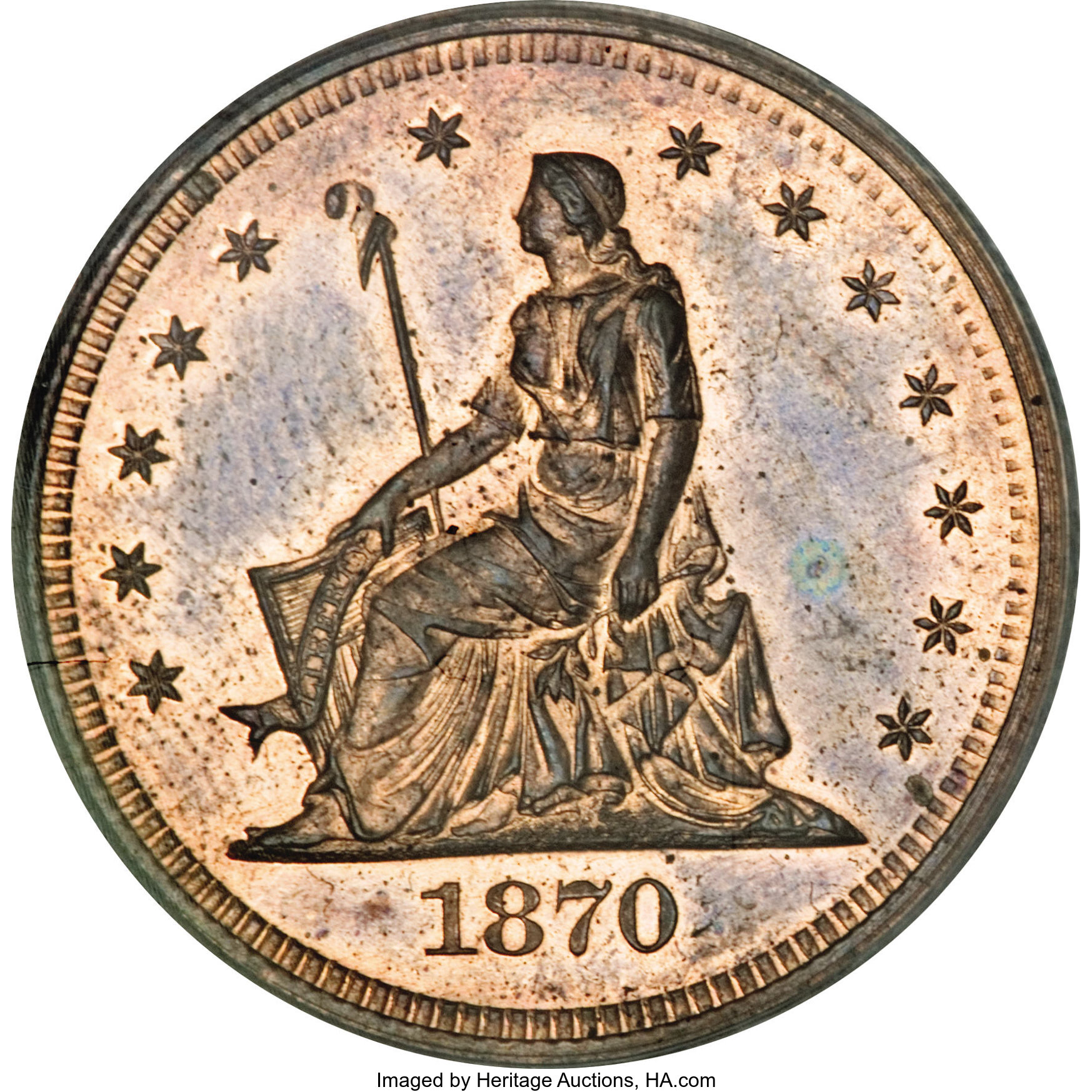 image for: 1870 25C Quarter Dollar, Judd-884, Pollock-982, High R.6, PR64 Red and Brown PCGS....