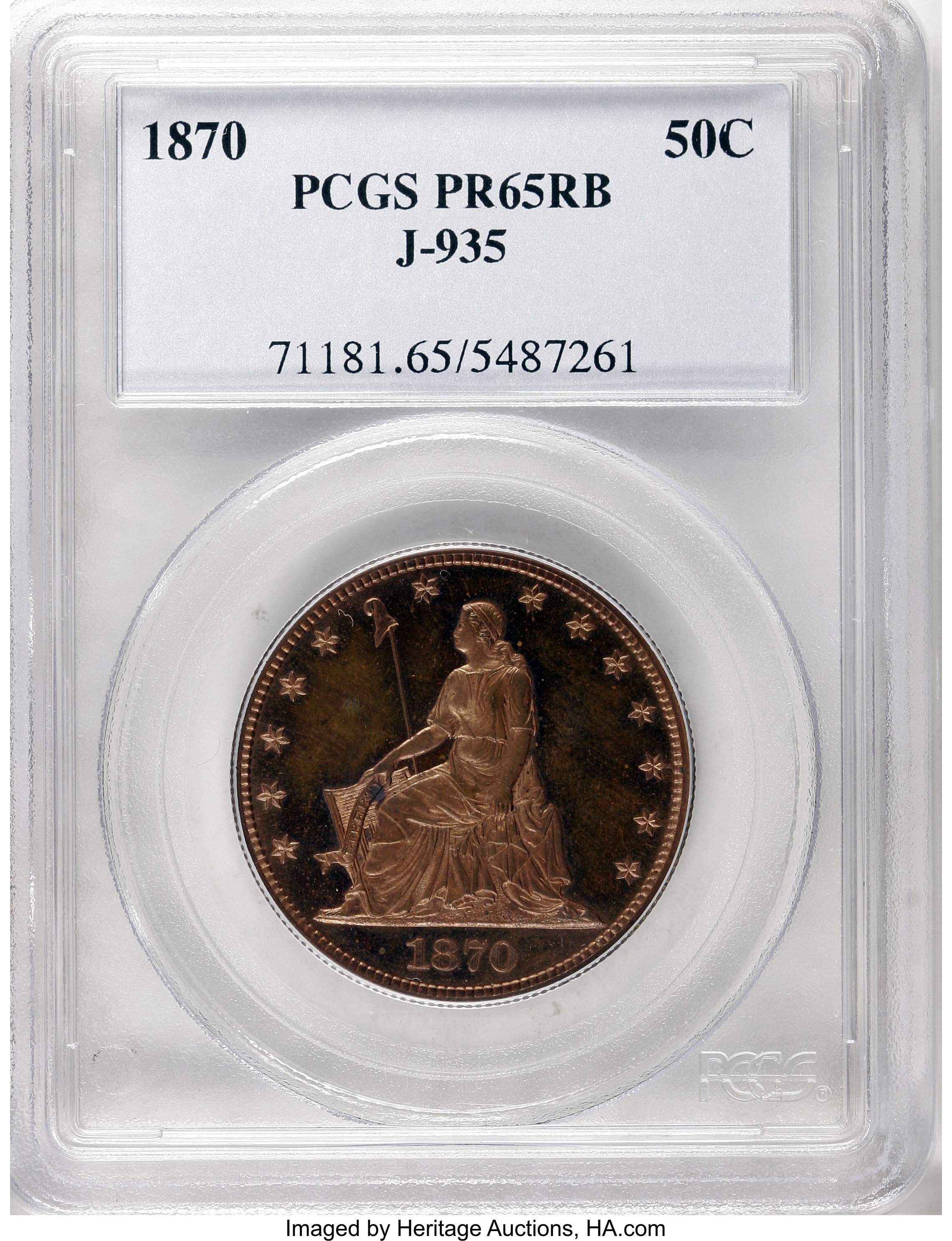 image for: 1870 50C Half Dollar, Judd-935, Pollock-1041, High R.6, PR65 Red and Brown PCGS....