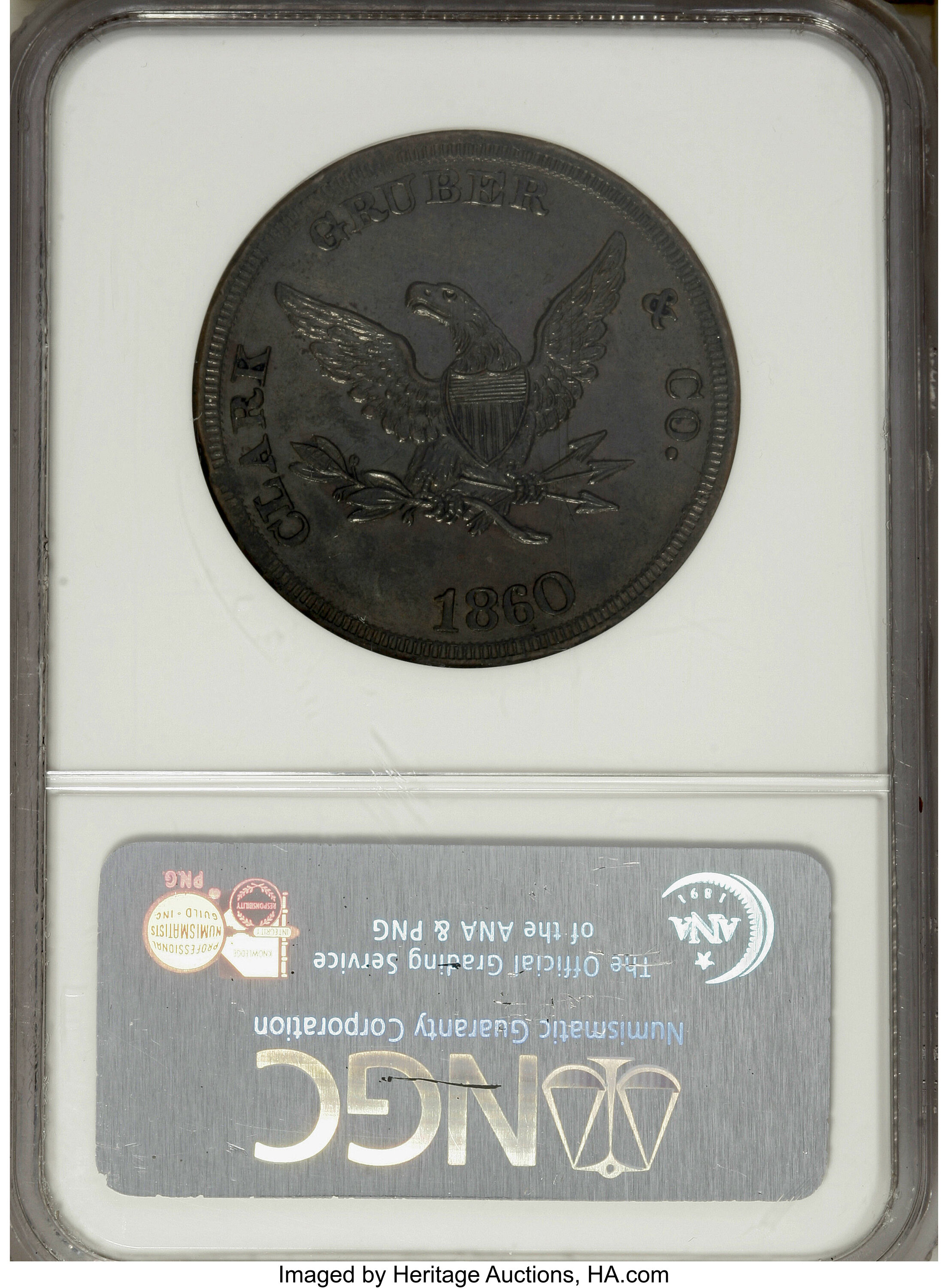 image for: 1860 $20 Clark, Gruber $20 Copper Die Trial MS62 Brown NGC....