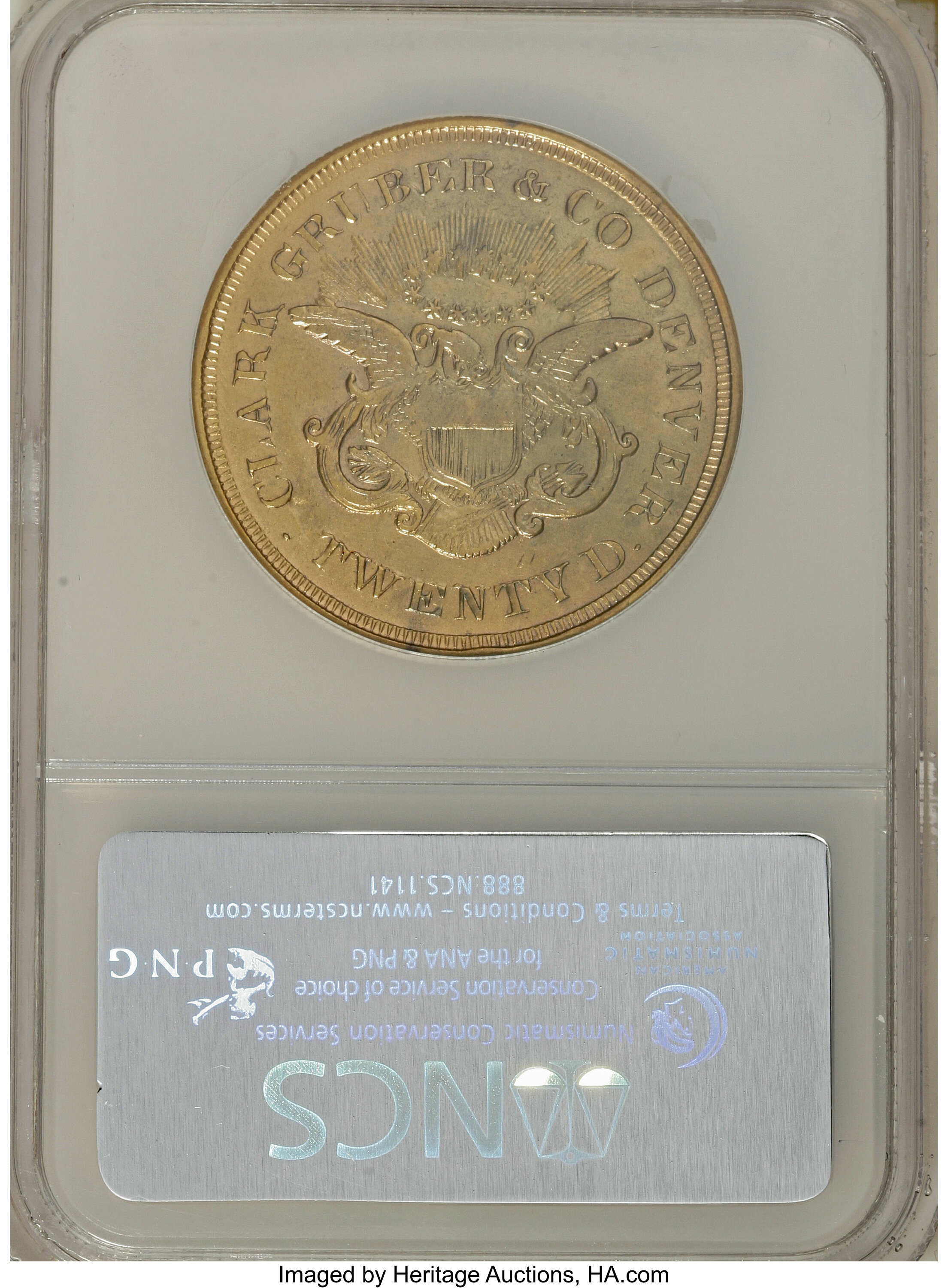 image for: 1861 $20 Clark, Gruber $20 Copper Die Trial--Improperly Cleaned--NCS. AU Details....