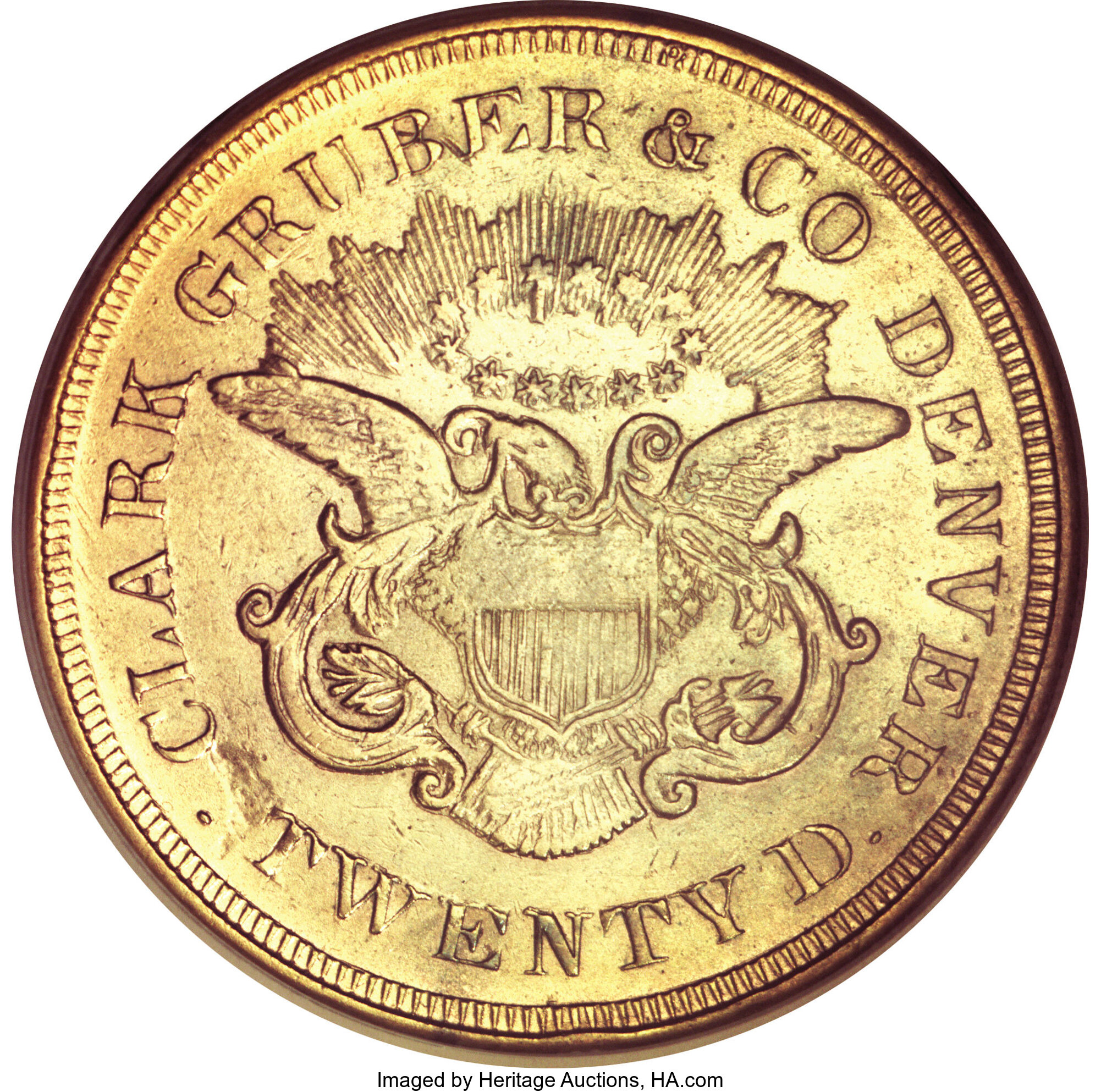 image for: 1861 $20 Clark, Gruber $20 Copper Die Trial--Improperly Cleaned--NCS. AU Details....