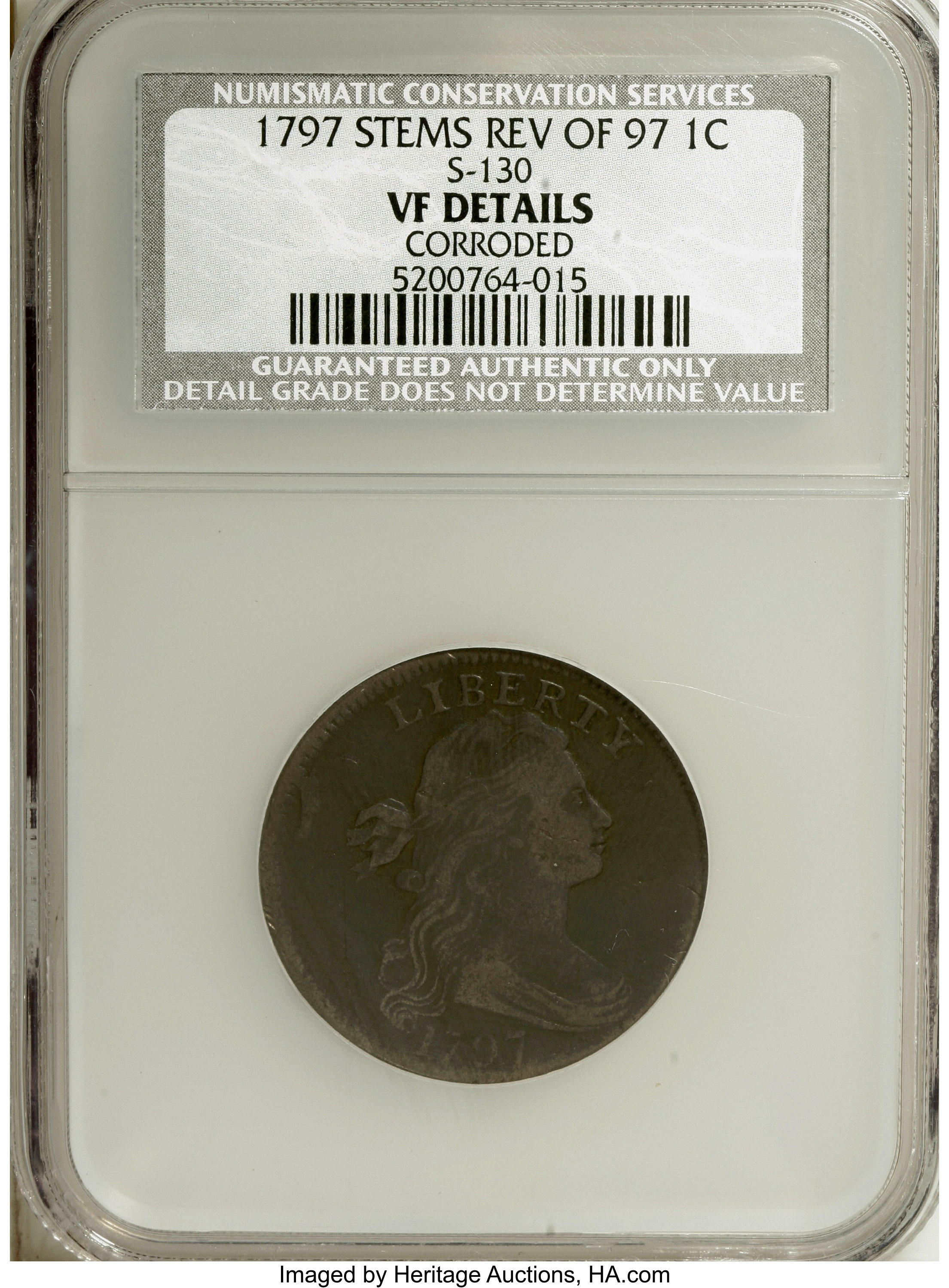 image for: 1797 1C Reverse of 1797, Stems--Corroded--NCS. VF Details.  S-130. NGC Census: (0/0). PCGS Population (0/1).   (#35930)...