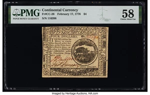 image for: Continental Currency February 17, 1776 $4 PMG Choice About Unc 58....