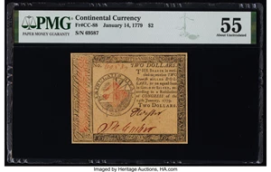 image for: Continental Currency January 14, 1779 $2 PMG About Uncirculated 55....