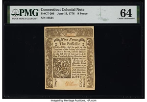 image for: Connecticut June 19, 1776 9d PMG Choice Uncirculated 64....