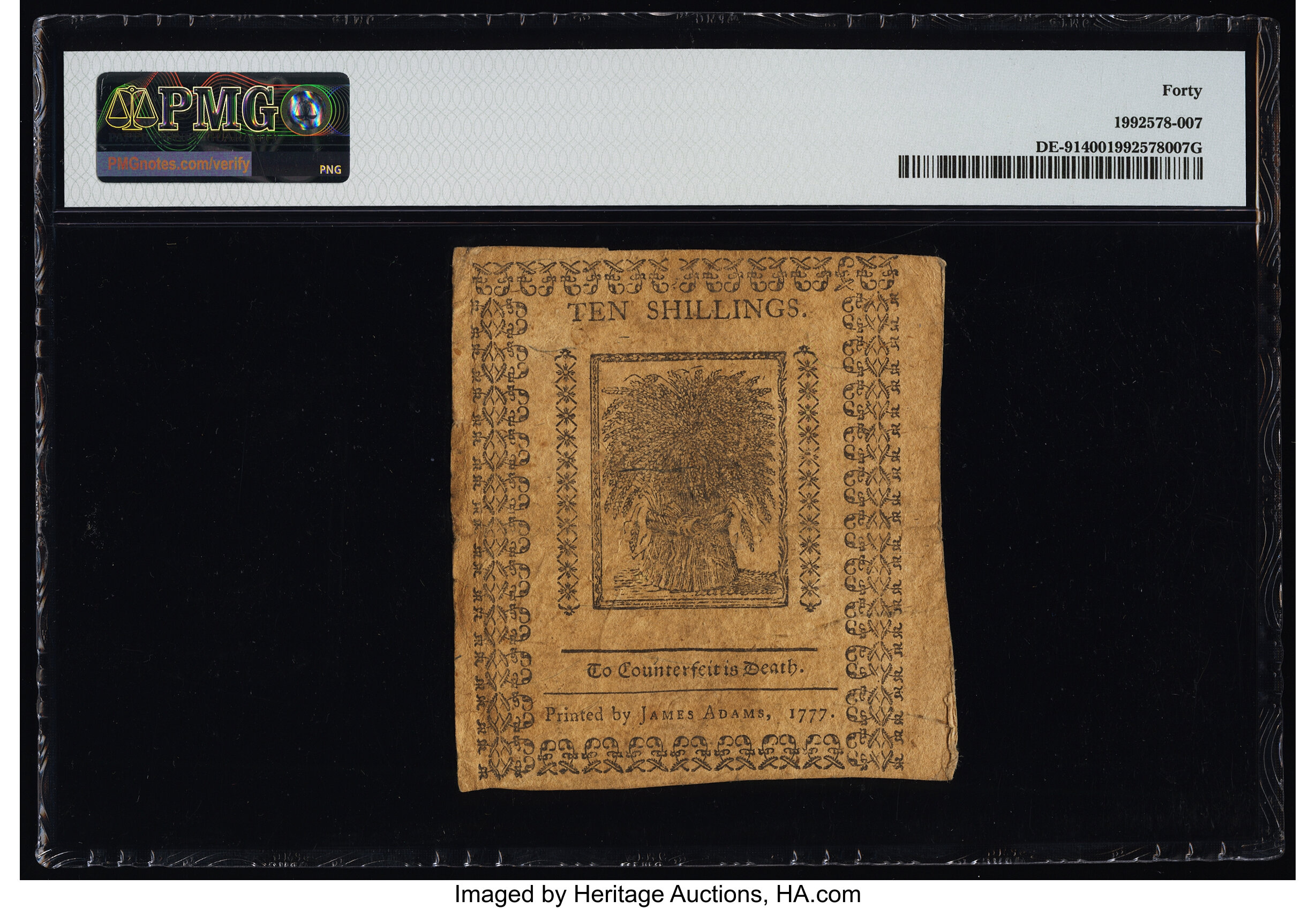 image for: Delaware May 1, 1777 10s PMG Extremely Fine 40....