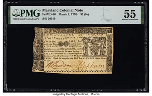 image for: Maryland March 1, 1770 $2 PMG About Uncirculated 55....