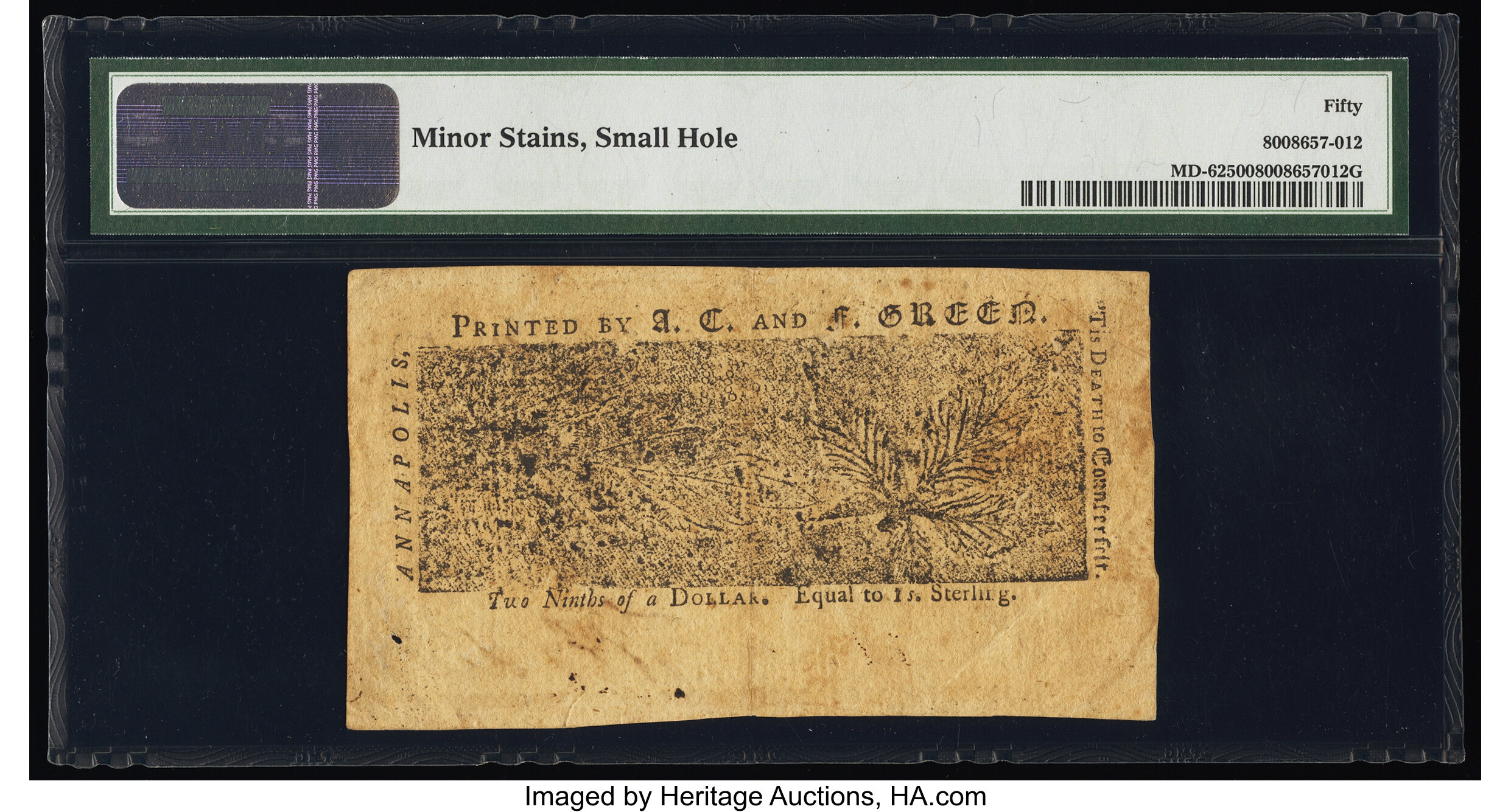 image for: Maryland April 10, 1774 $2/9 PMG About Uncirculated 50....
