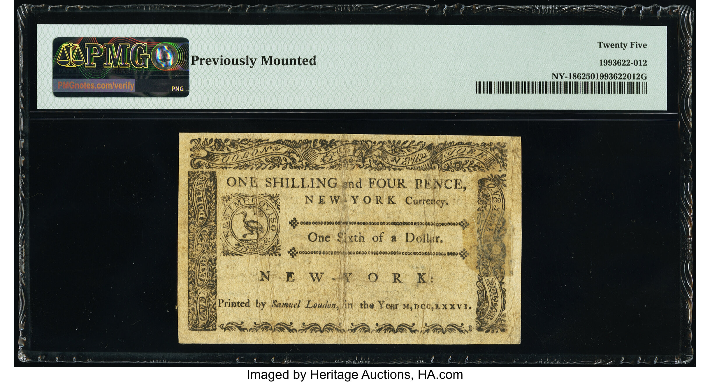 image for: New York March 5, 1776 $1/6 PMG Very Fine 25....