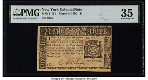 image for: New York March 5, 1776 $1 PMG Choice Very Fine 35....