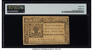 image for: New York March 5, 1776 $1 PMG Choice Very Fine 35....