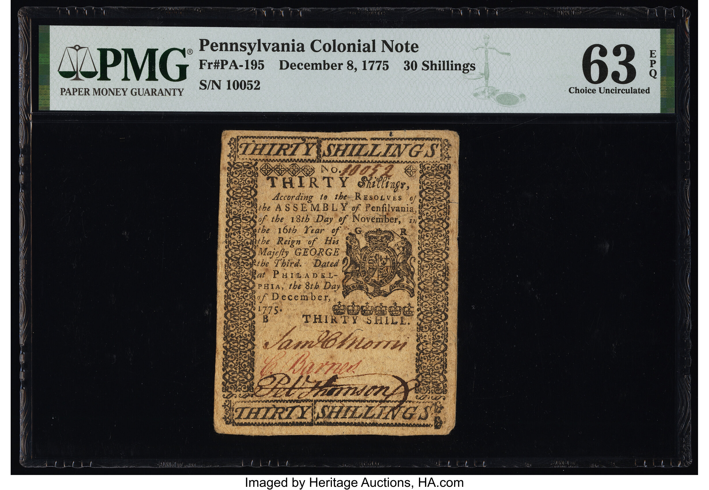 image for: Pennsylvania December 8, 1775 30s PMG Choice Uncirculated 63 EPQ....