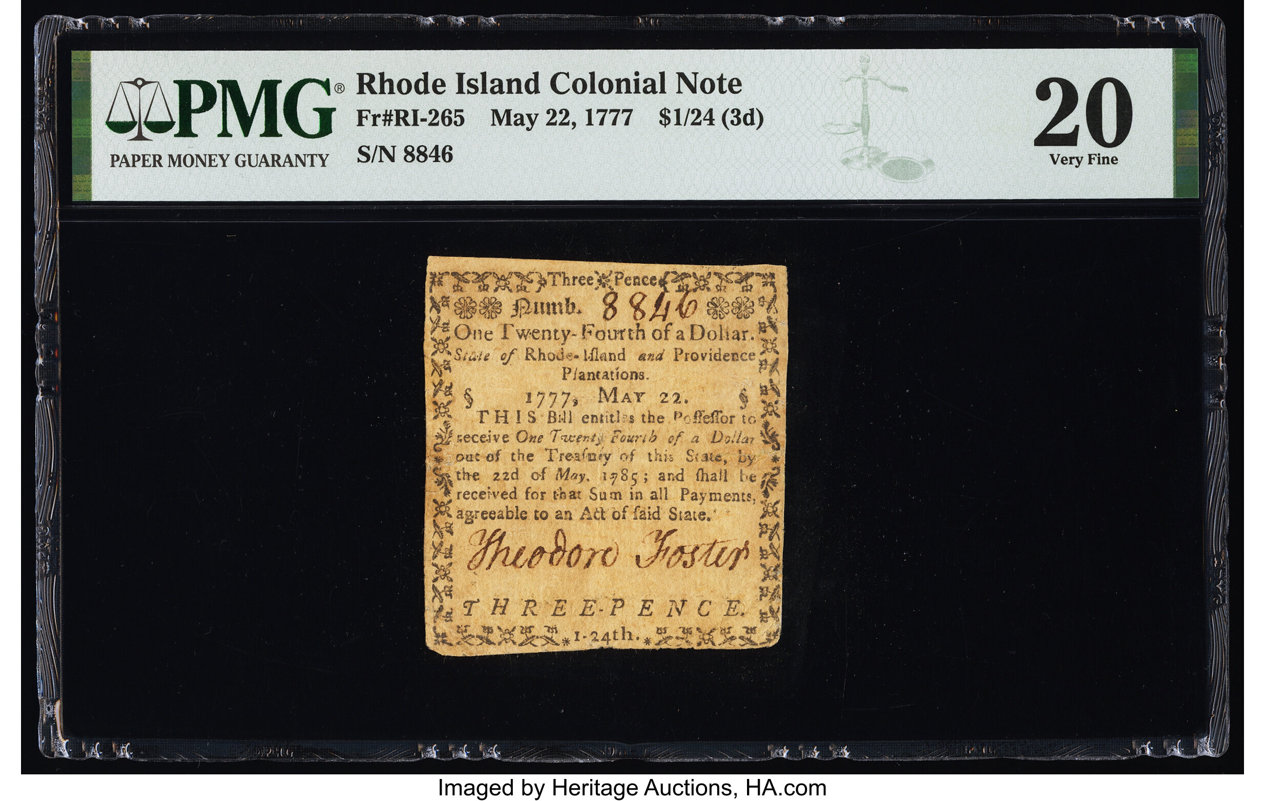 image for: Rhode Island May 22, 1777 $1/24 PMG Very Fine 20....