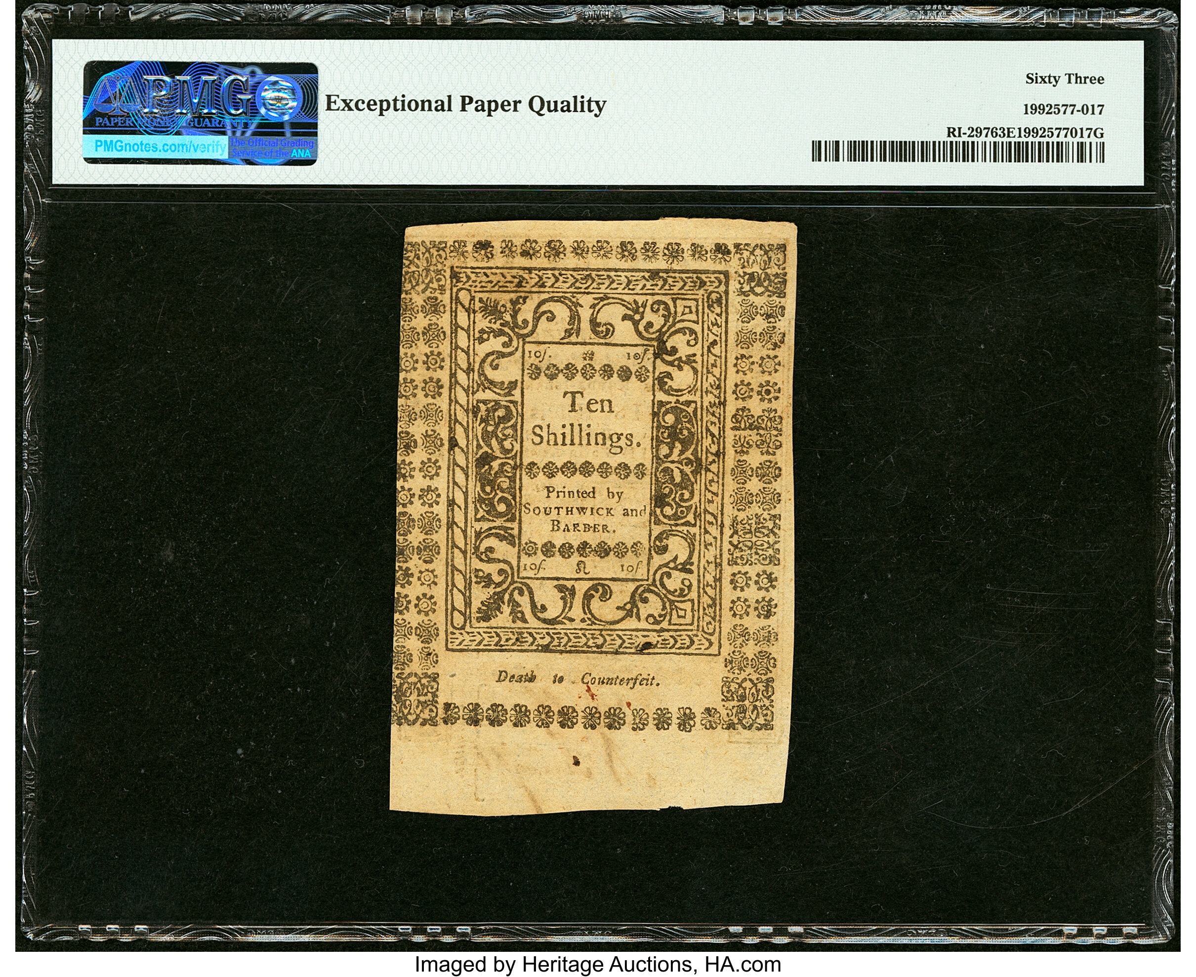 image for: Rhode Island May 1786 10s PMG Choice Uncirculated 63 EPQ....