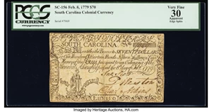 image for: South Carolina February 8, 1779 $70 PCGS Apparent Very Fine 30....
