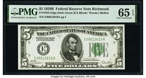 image for: Fr. 1952-E $5 1928B Federal Reserve Note. PMG Gem Uncirculated 65 EPQ....