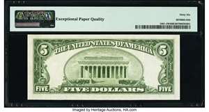 image for: Low Fancy Serial Number 9999 Fr. 1961-J $5 1950 Wide I Federal Reserve Note. PMG Gem Uncirculated 66 EPQ....