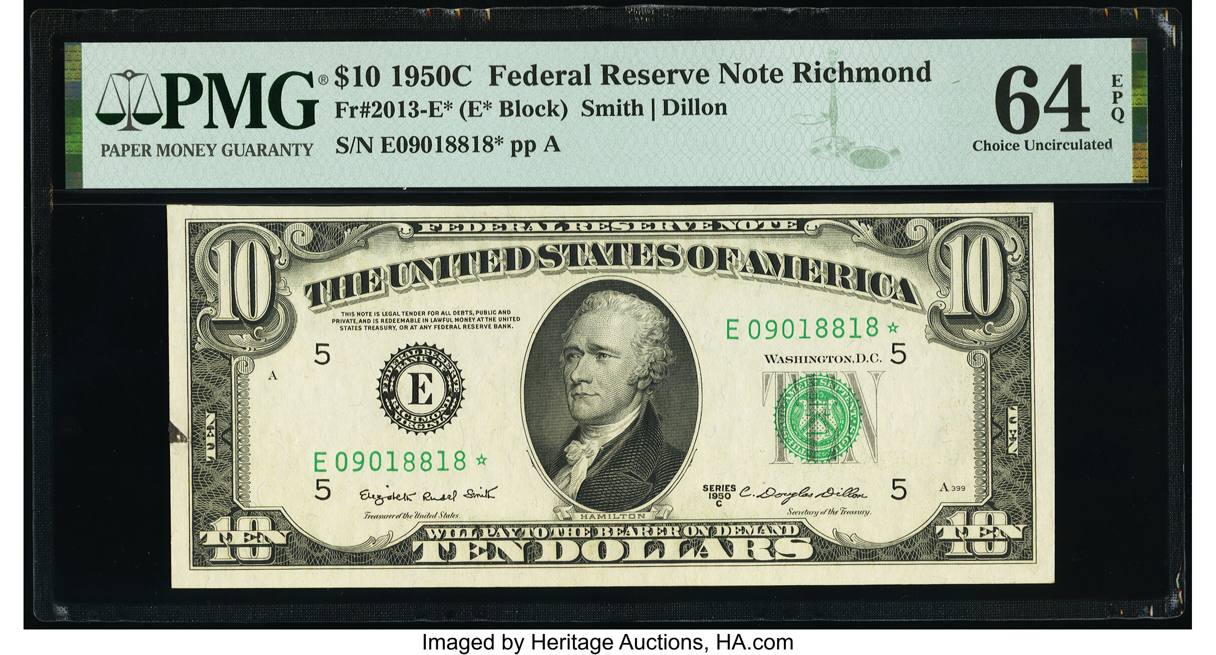 image for: Fr. 2013-E* $10 1950C Federal Reserve Star Note. PMG Choice Uncirculated 64 EPQ....