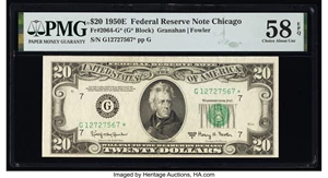 image for: Fr. 2064-G* $20 1950E Federal Reserve Star Note. PMG Choice About Unc 58 EPQ....