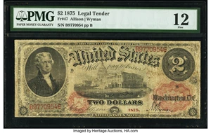 image for: Fr. 47 $2 1875 Legal Tender PMG Fine 12....