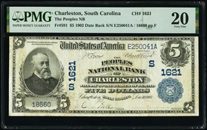 image for: Charleston, SC - $5 1902 Date Back Fr. 591 The Peoples National Bank Ch. # (S)1621 PMG Very Fine 20....