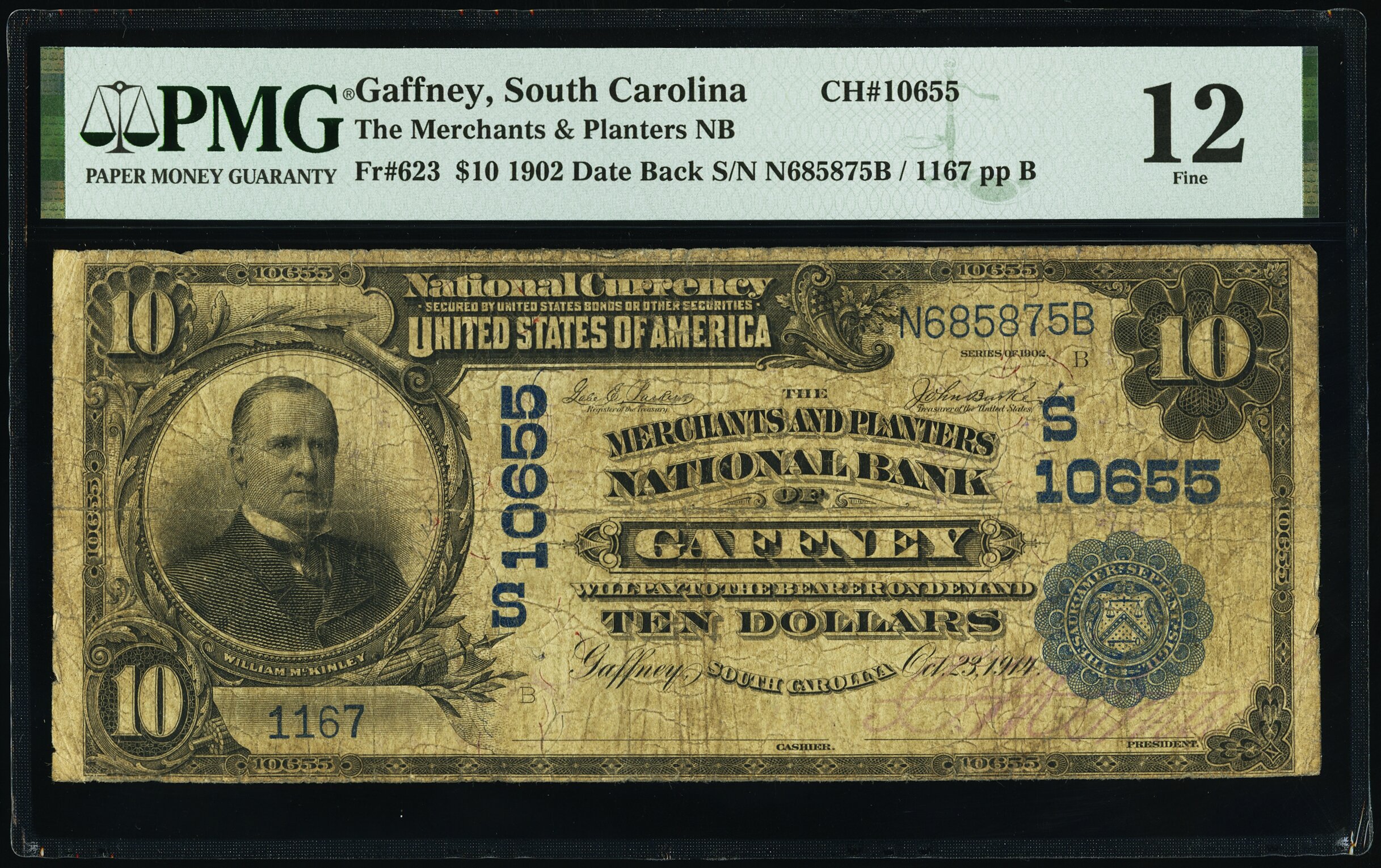 image for: Gaffney, SC - $10 1902 Date Back Fr. 623 The Merchants & Planters National Bank Ch. # (S)10655 PMG Fine 12....