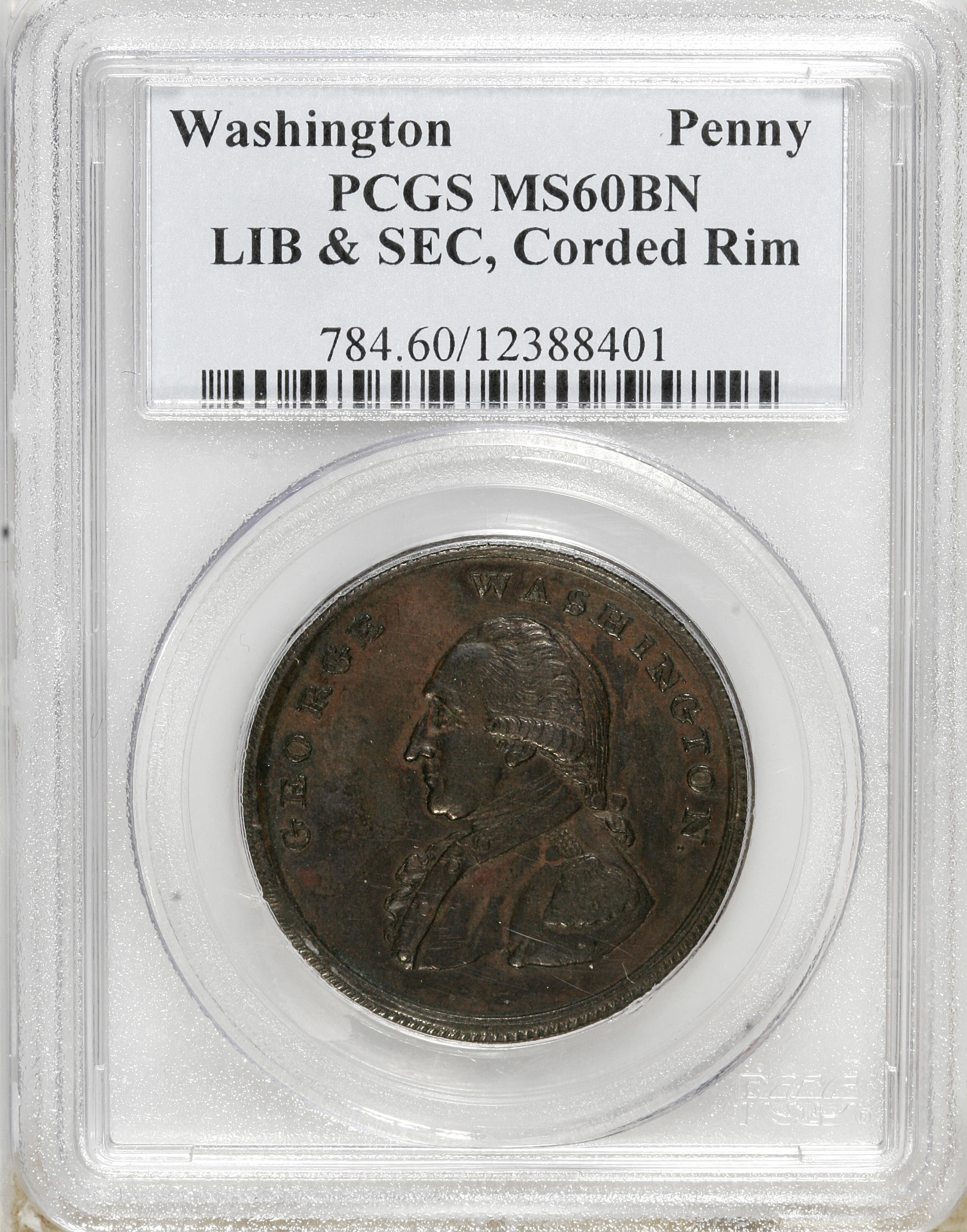 image for: Undated PENNY Washington Liberty & Security Penny, Corded Rim MS60 Brown PCGS. PCGS Population (2/4). NGC Census: (0/0).   ...