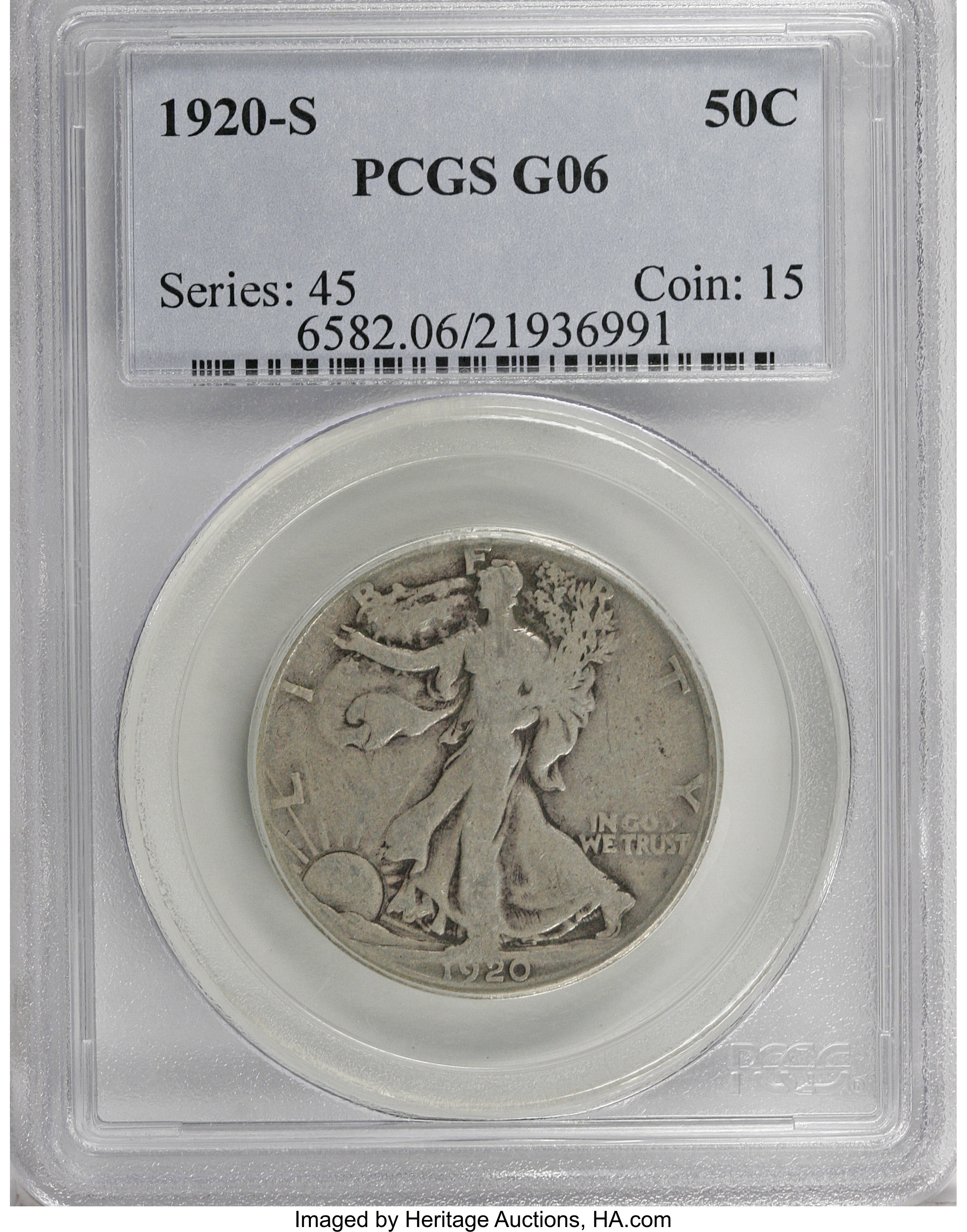 1920-S 50C G6 PCGS. PCGS Population (4/439). NGC Census: (1/359). Mintage: 4,624,000. Numismedia Wsl. Price for NGC/PCGS co...