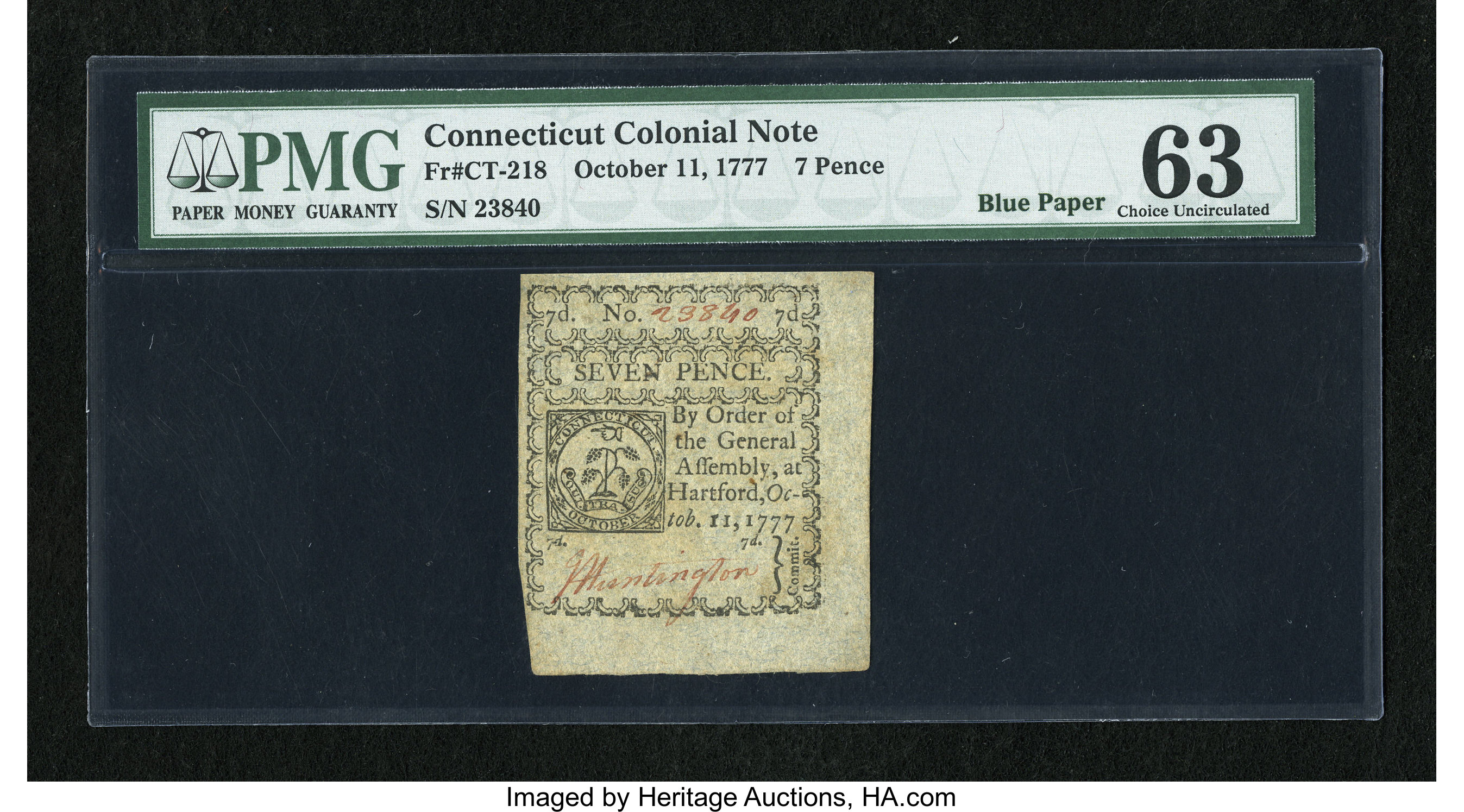 image for: Connecticut October 11, 1777 Uncancelled 7d PMG Choice Uncirculated 63....