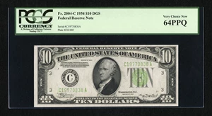 image for: Fr. 2004-C $10 1934 Federal Reserve Note. PCGS Very Choice New 64PPQ....