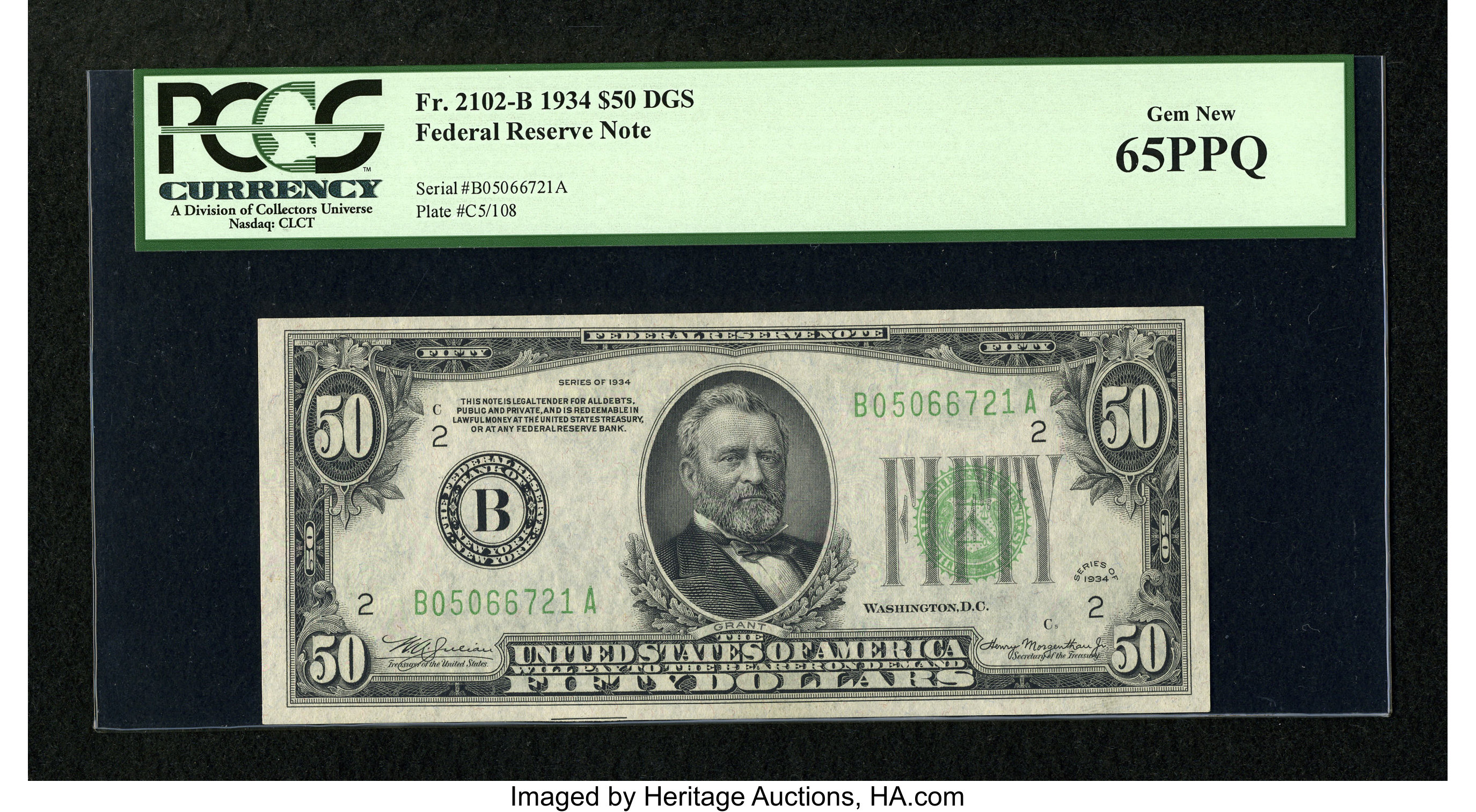 image for: Fr. 2102-B $50 1934 Dark Green Seal Federal Reserve Note. PCGS Gem New 65PPQ....