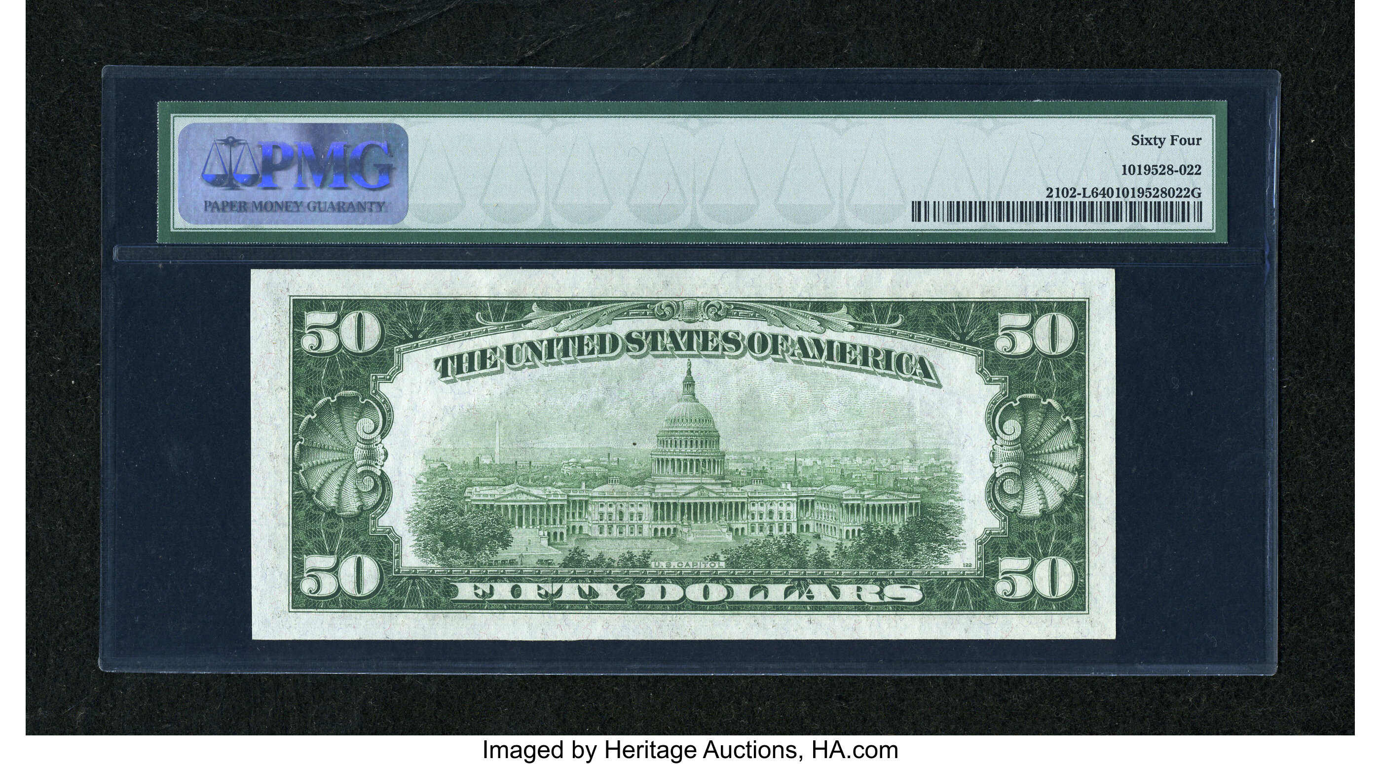 image for: Fr. 2102-L $50 1934 DGS Federal Reserve Note. PMG Choice Uncirculated 64....