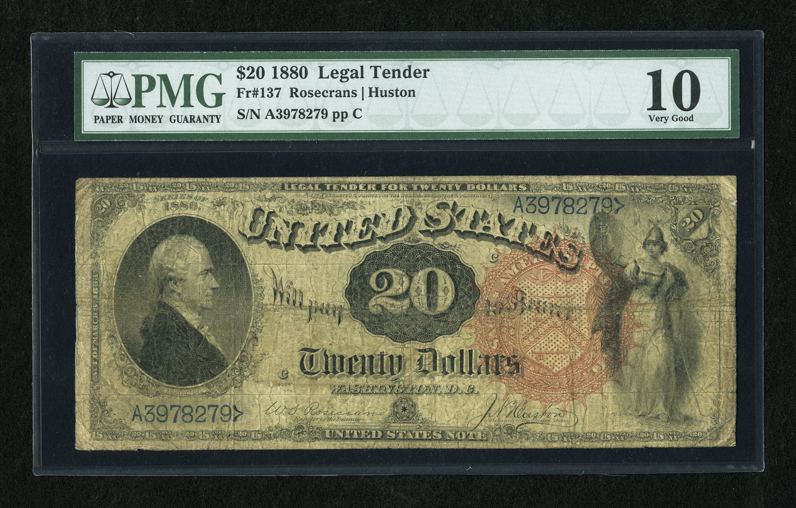image for: Fr. 137 $20 1880 Legal Tender PMG Very Good 10. ...