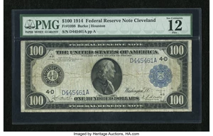 image for: Fr. 1098 $100 1914 Federal Reserve Note PMG Fine 12....
