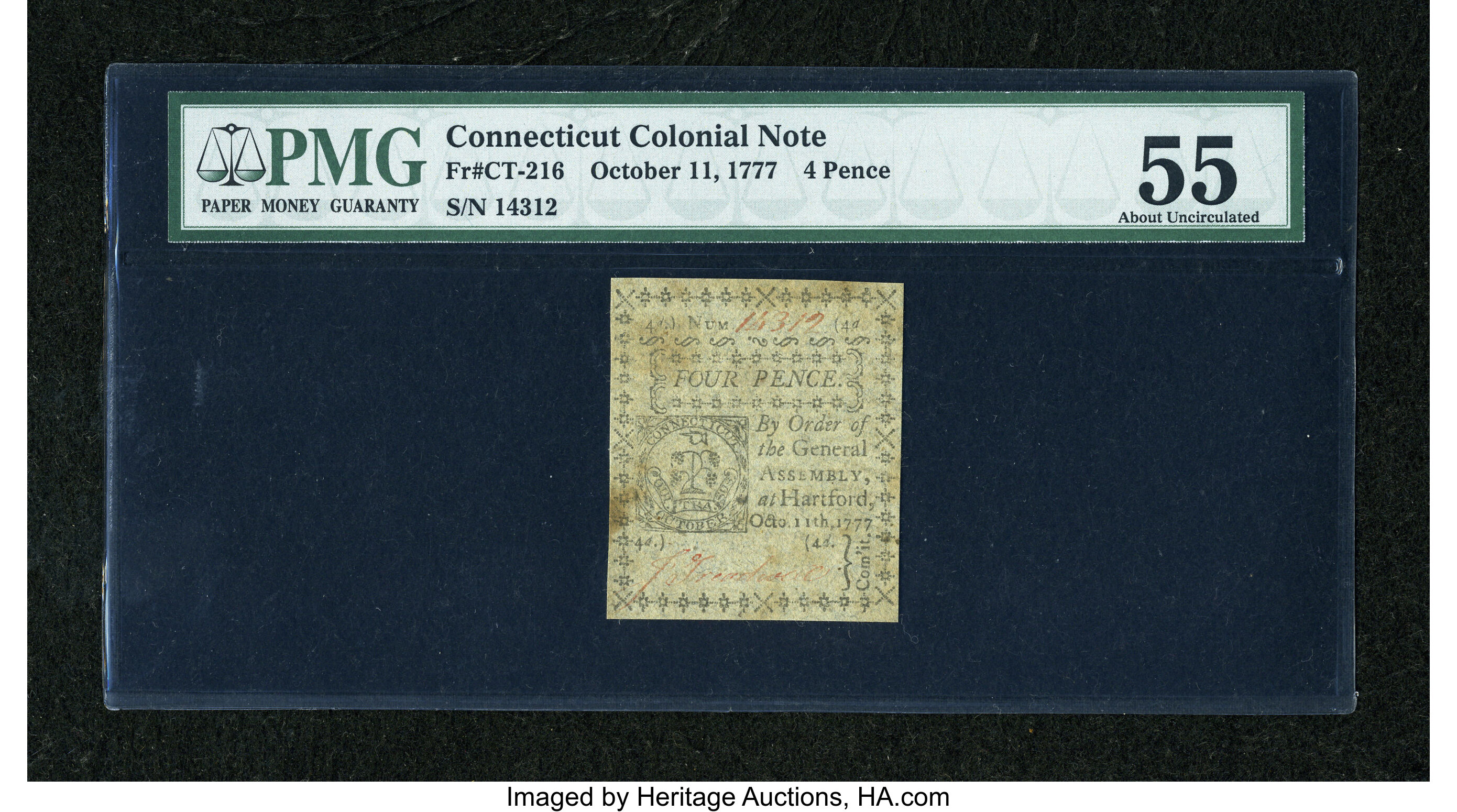 image for: Connecticut October 11, 1777 4d Uncancelled PMG About Uncirculated 55....