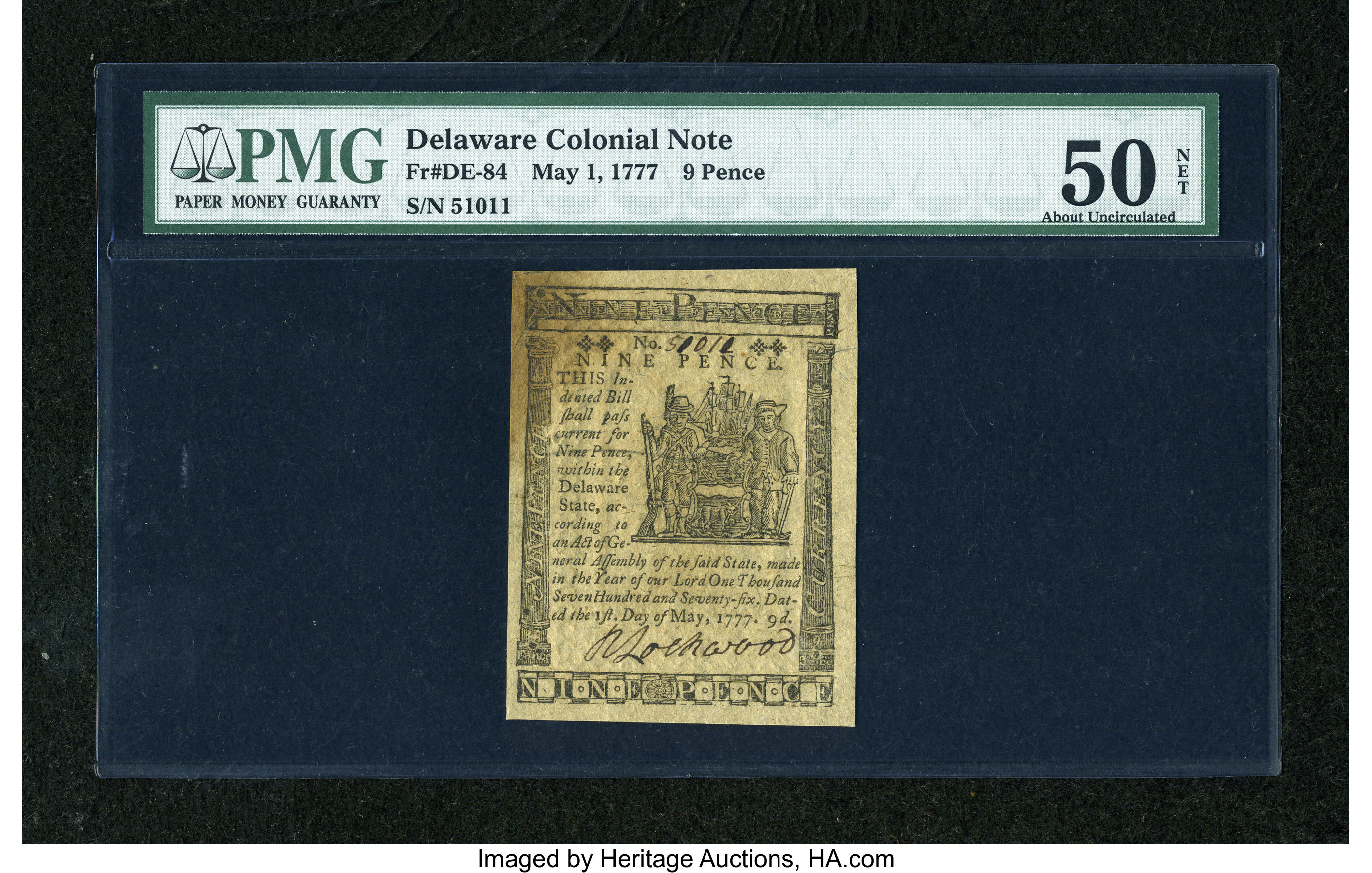 image for: Delaware May 1, 1777 9d PMG Net About Uncirculated Net 50....
