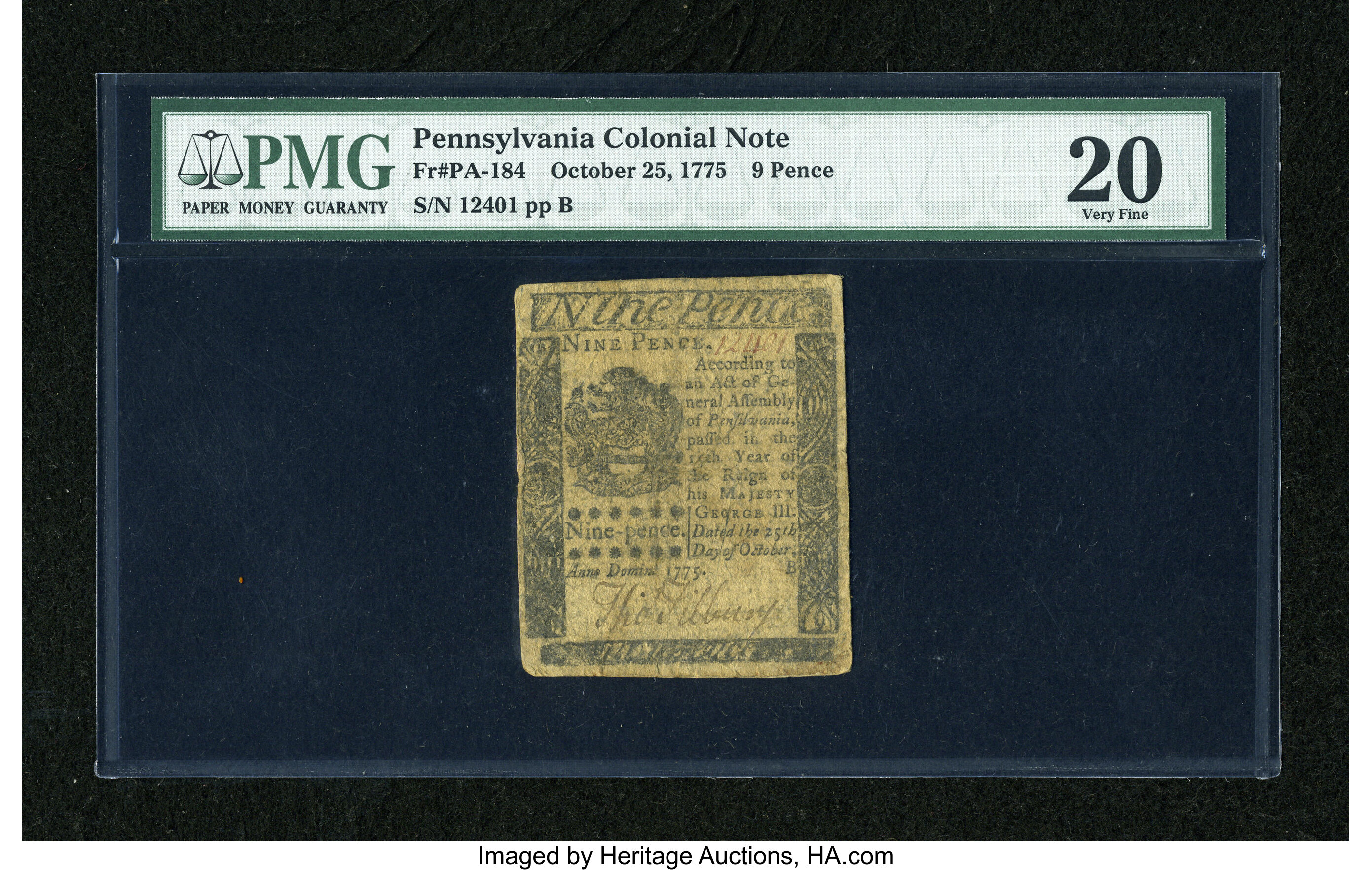image for: Pennsylvania October 25, 1775 9d PMG Very Fine 20....