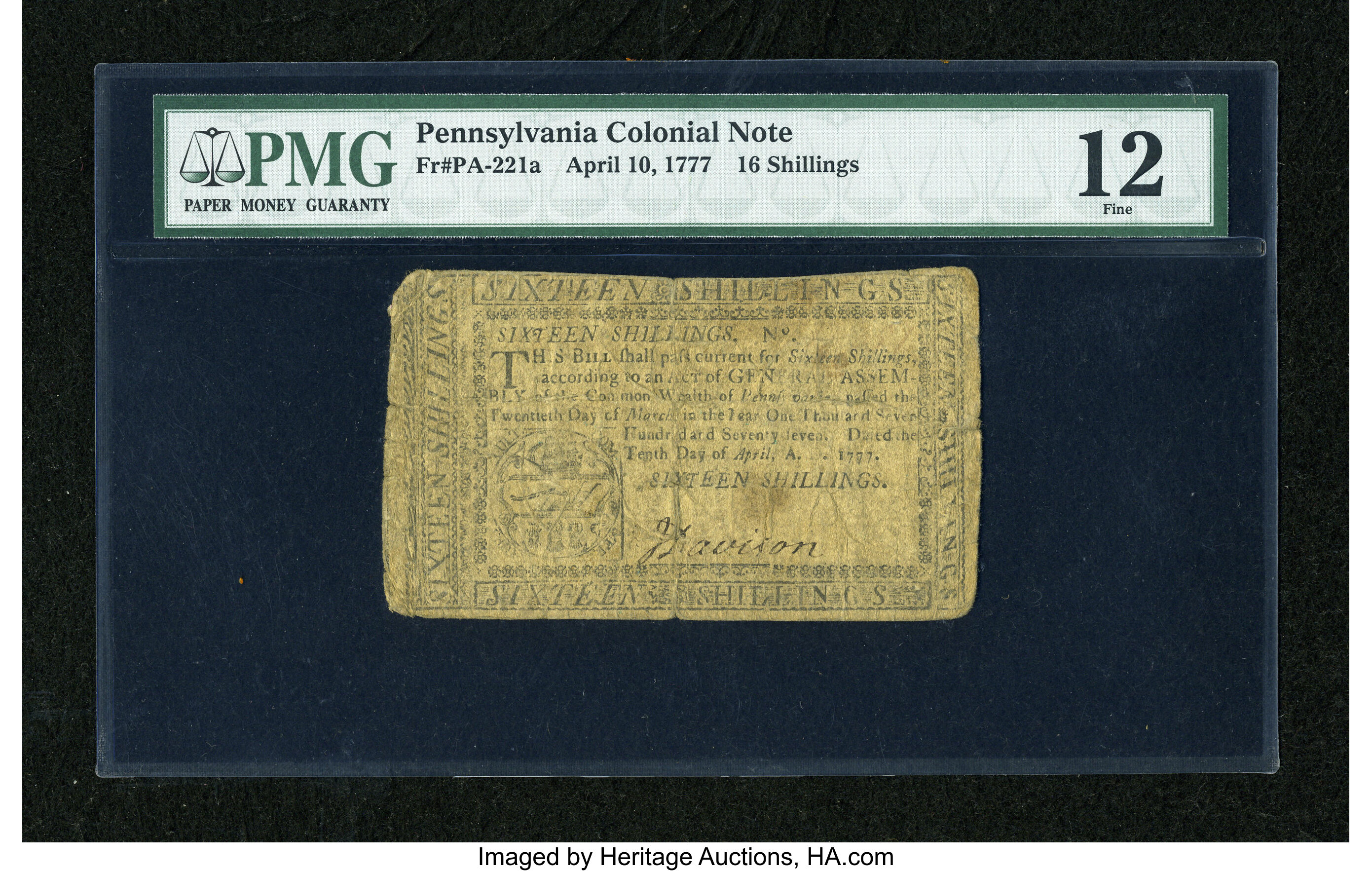image for: Pennsylvania April 10, 1777 16s PMG Fine 12....
