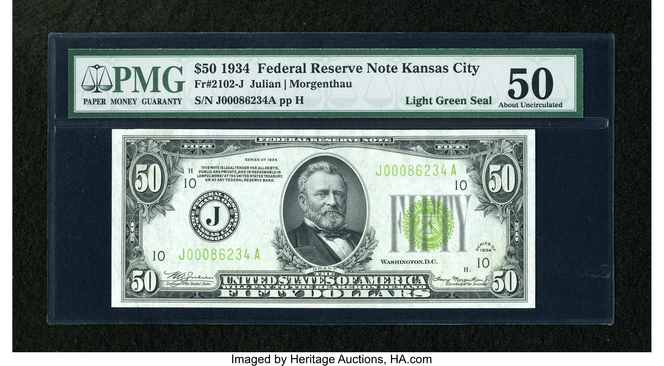 image for: Fr. 2102-J $50 1934 LGS Federal Reserve Note. PMG About Uncirculated 50....