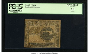 image for: Continental Currency February 17, 1776 $4 PCGS Apparent Very Fine 20....