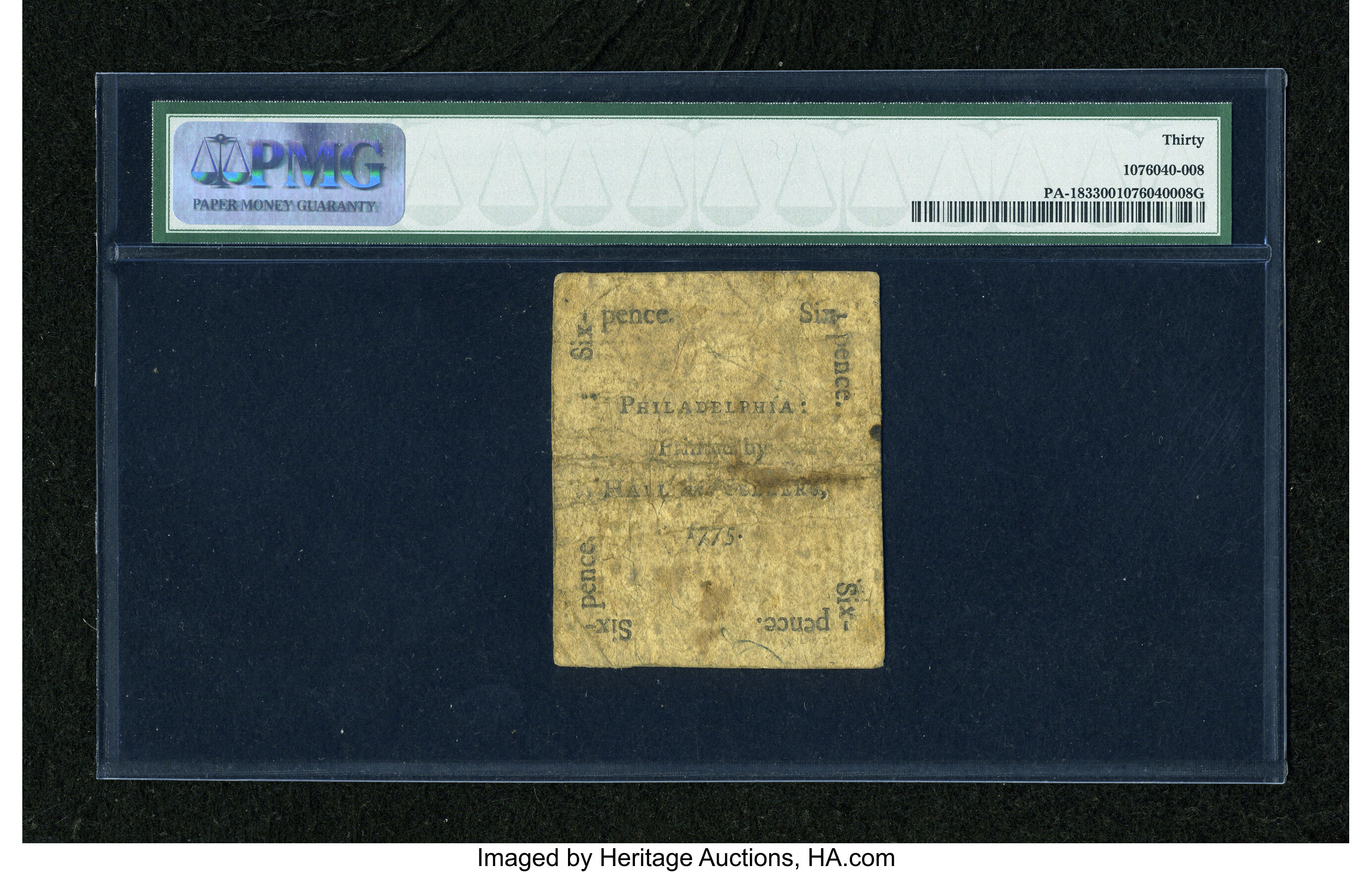 image for: Pennsylvania October 25, 1775 6d PMG Very Fine 30....