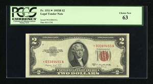 image for: Fr. 1511* $2 1953B Legal Tender Star Note. PCGS Choice New 63....