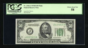 image for: Fr. 2104-J $50 1934B Federal Reserve Note. PCGS Choice About New 58....